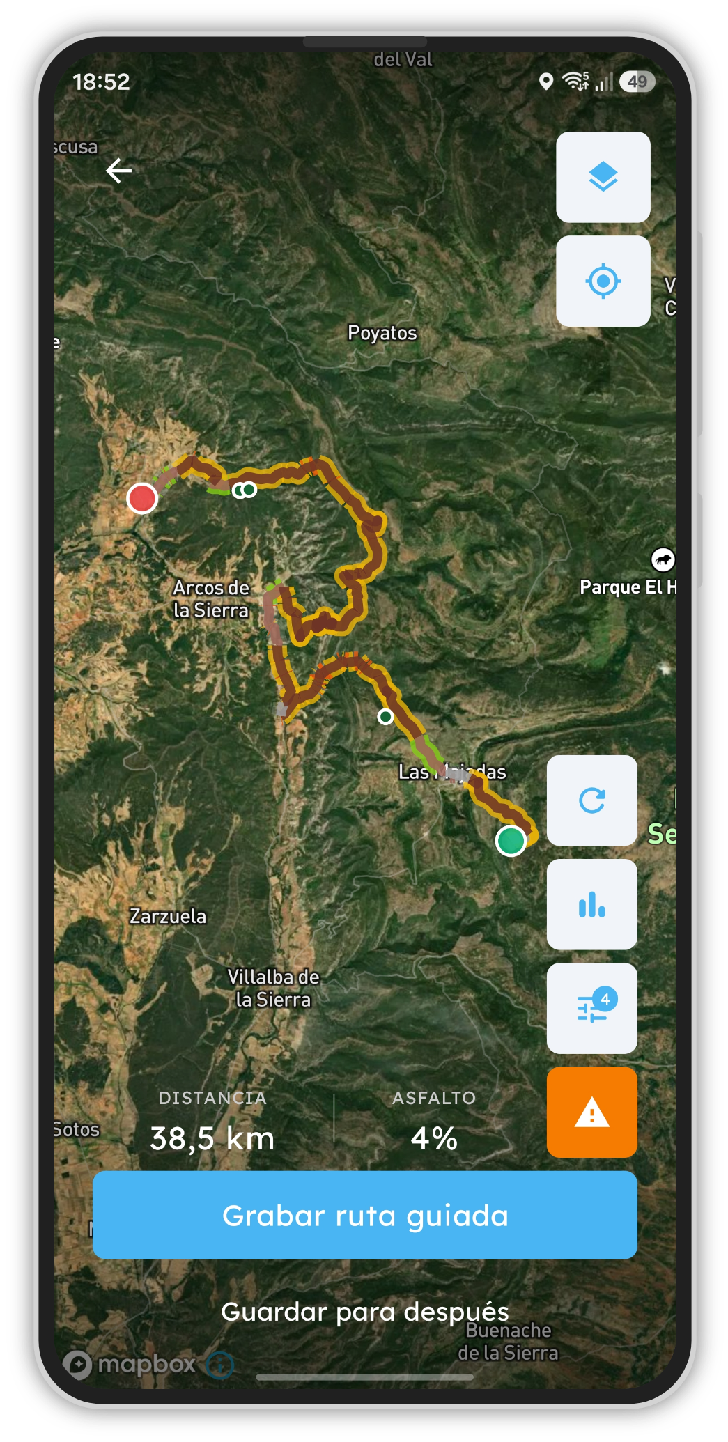Planificador de rutas en el teléfono